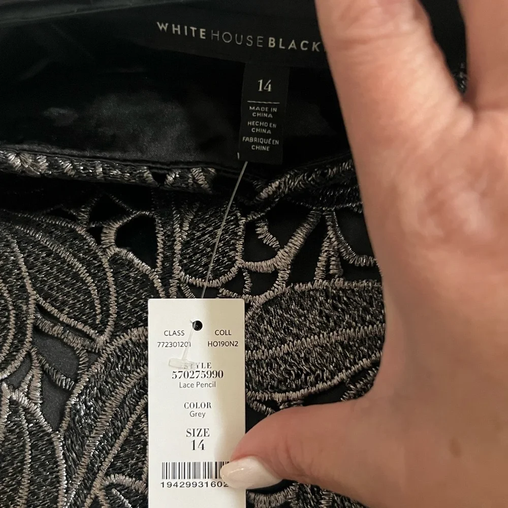 White House Black Market Dark Gray Lace Pencil Skirt Size 14 - Picture 6 of 9